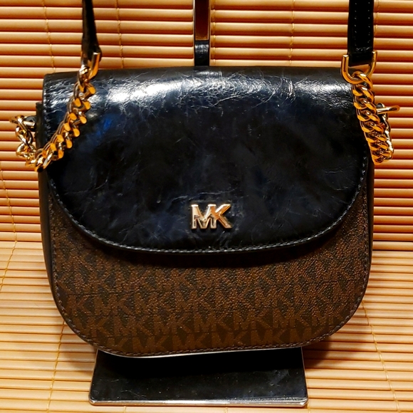 Sold Michael Kors Crossbody Logo MK Brown and Black Purse - Picture 3 of 15